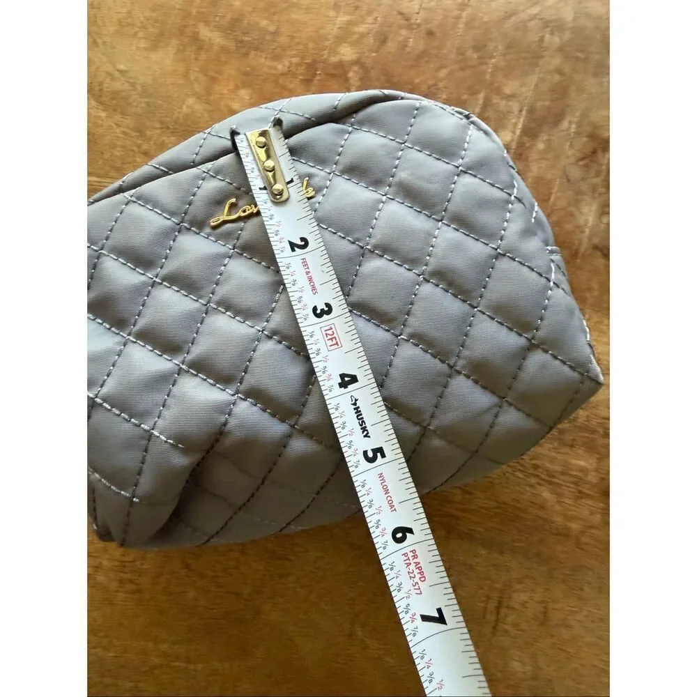 LOVEVOOK Quilted Cosmetic Makeup Bag Grey Nylon Travel Pouch Gold Hardware